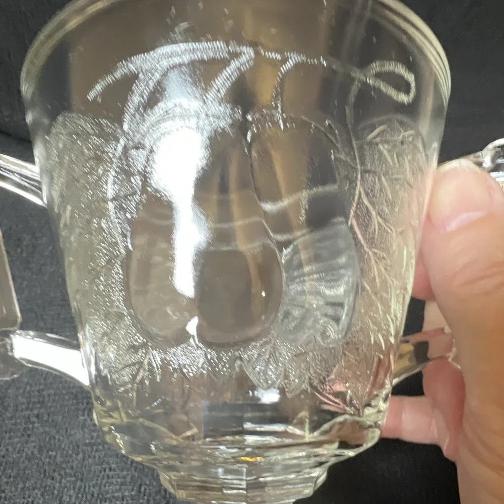 Vintage Jeanette Glass Baltimore Pear Clear Footed Sugar Bowl Double Handled